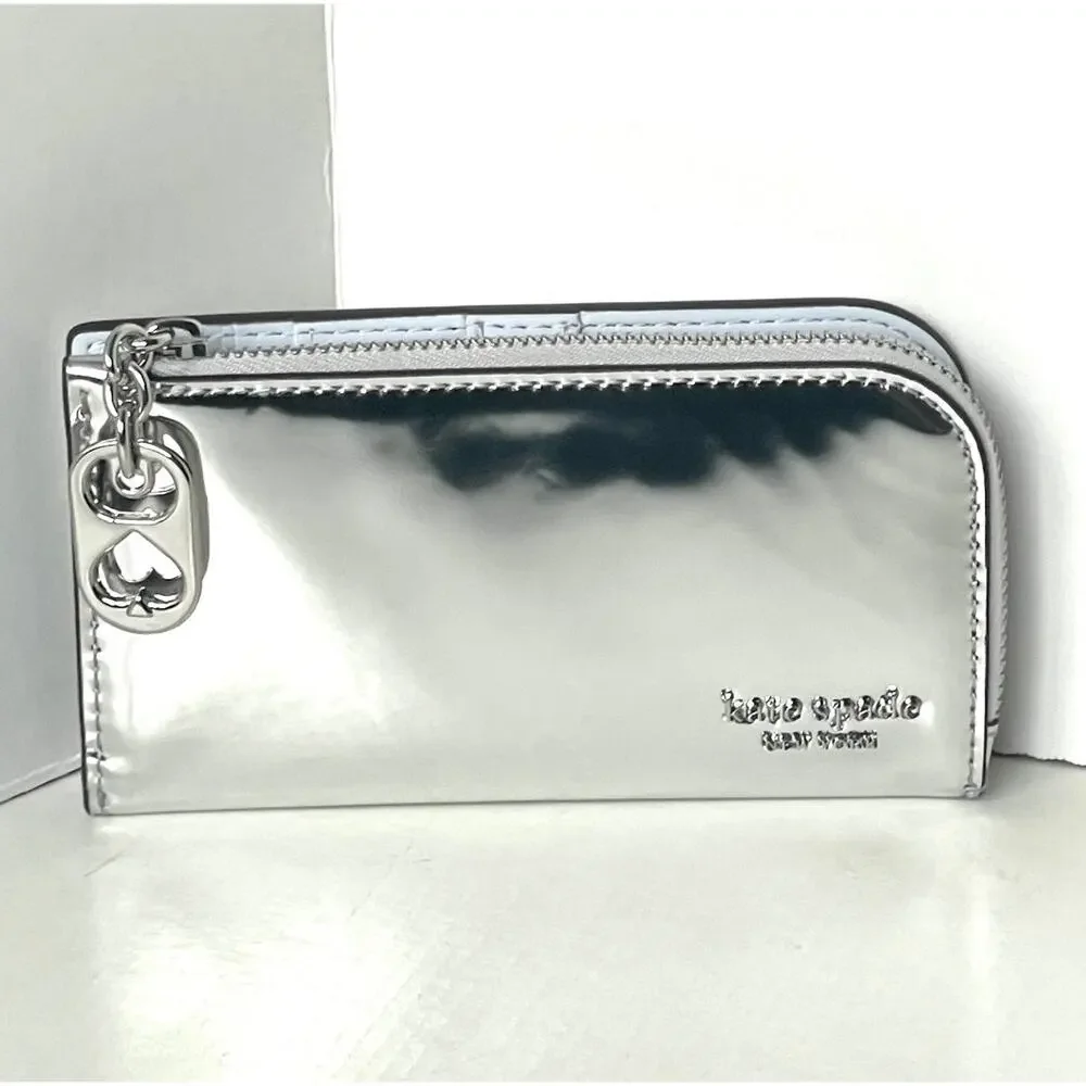 Kate Spade Devin Small Bifold Wallet Silver Patent Leather